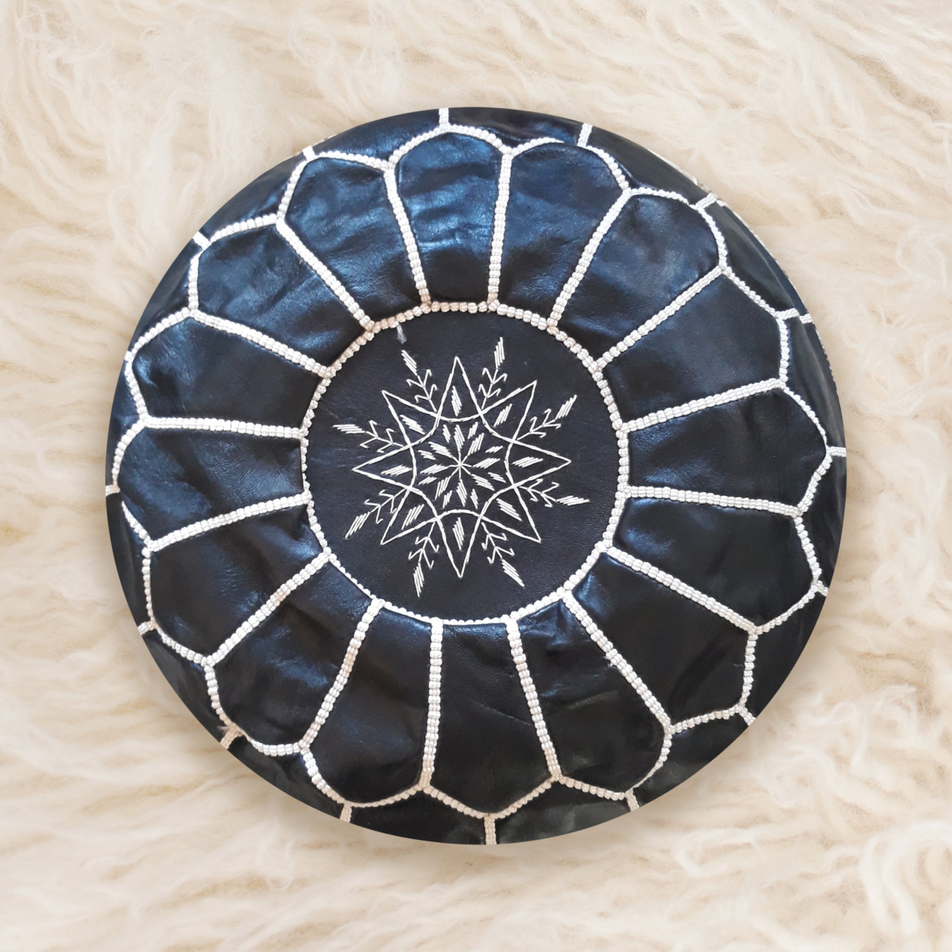 Black Goat Skin Leather Pouf