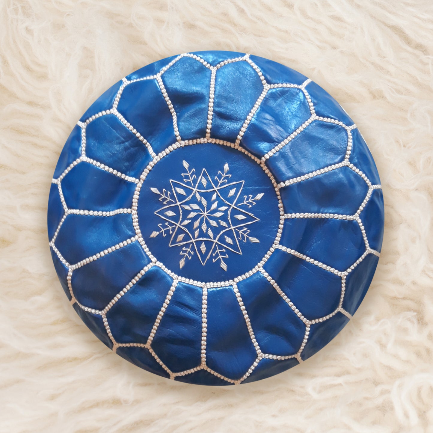 Blue Goat Skin Leather Pouf