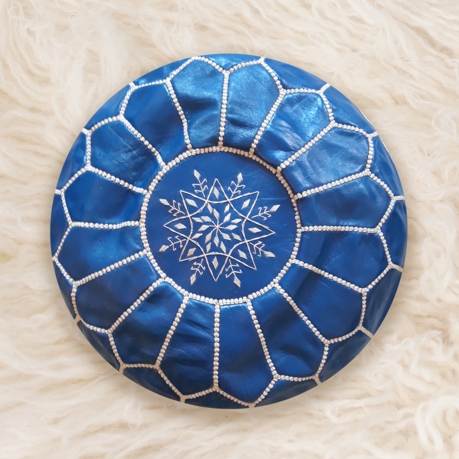 Blue Goat Skin Leather Pouf