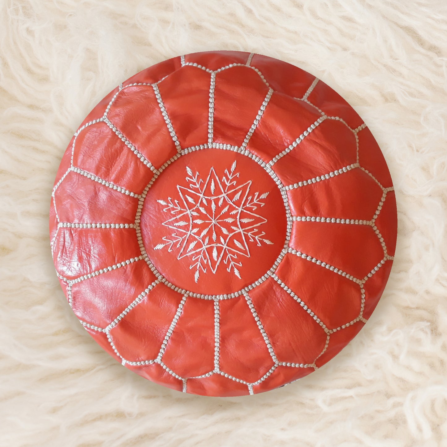 Orange Goat Skin Leather Pouf