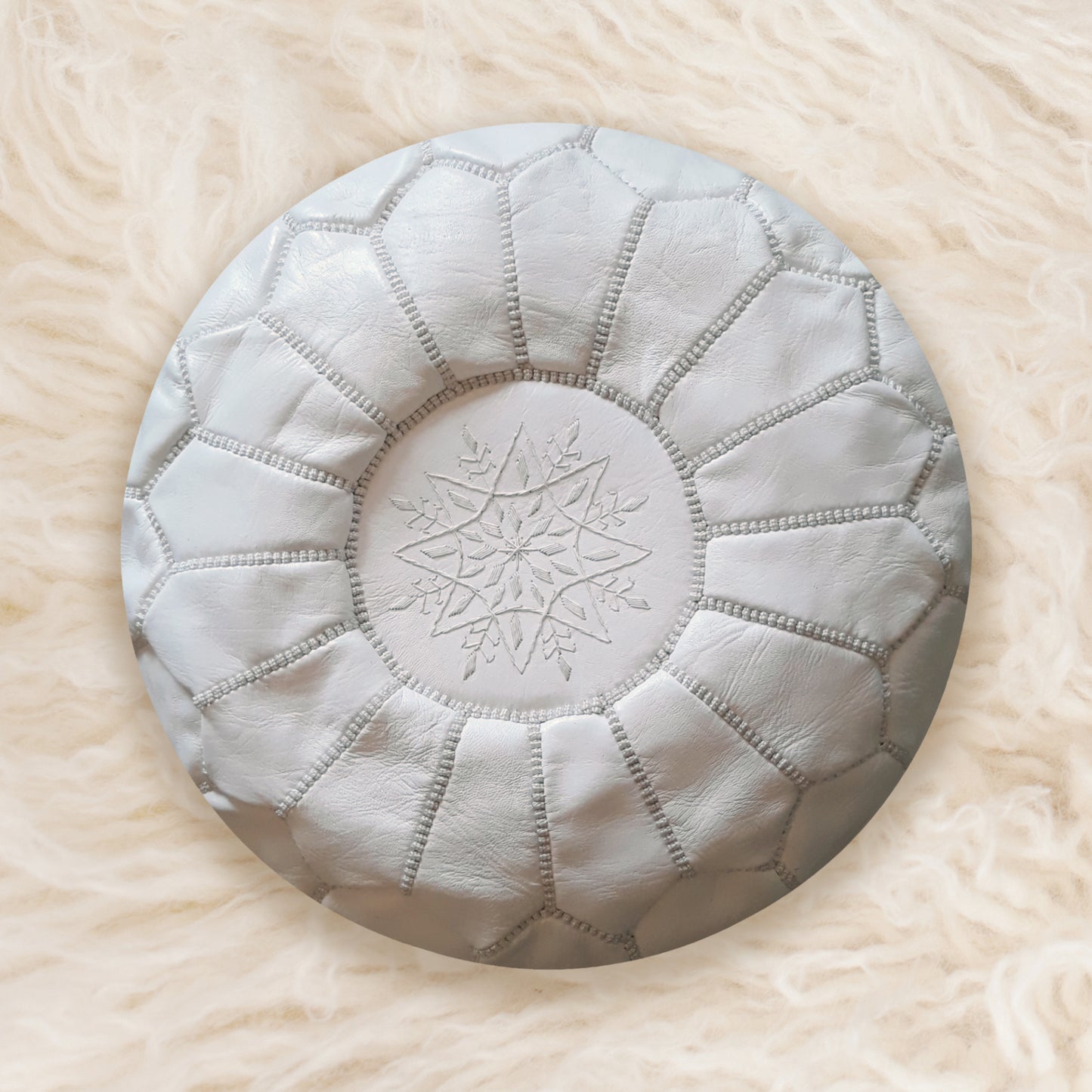 White Goat Skin Leater Pouf