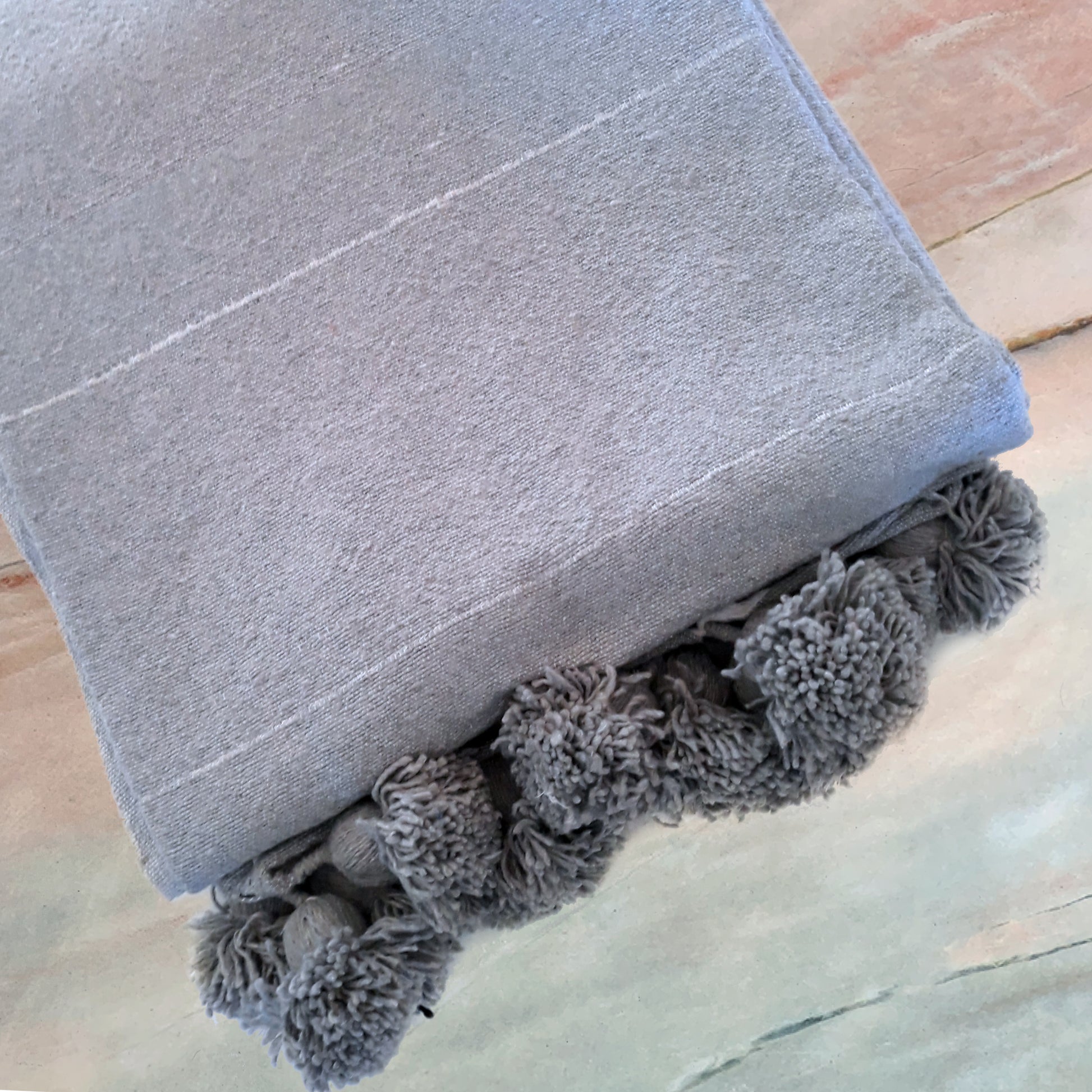 Light Grey Pompom Blanket