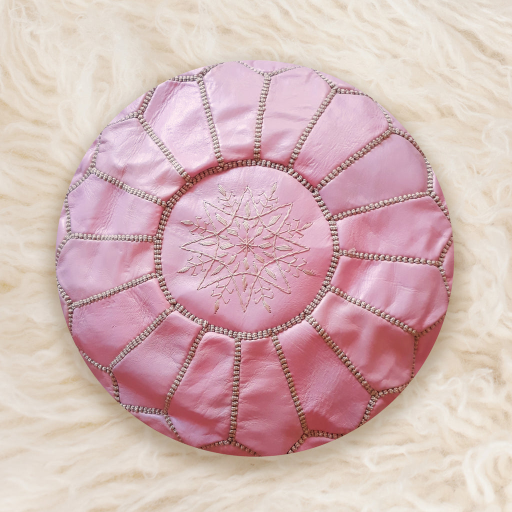 Pink Goat Skin Leather Pouf