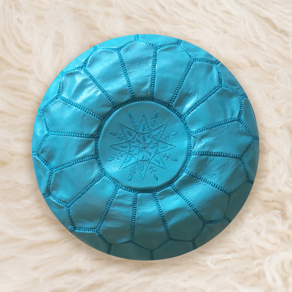 Turquoise Goat Skin Leater Pouf