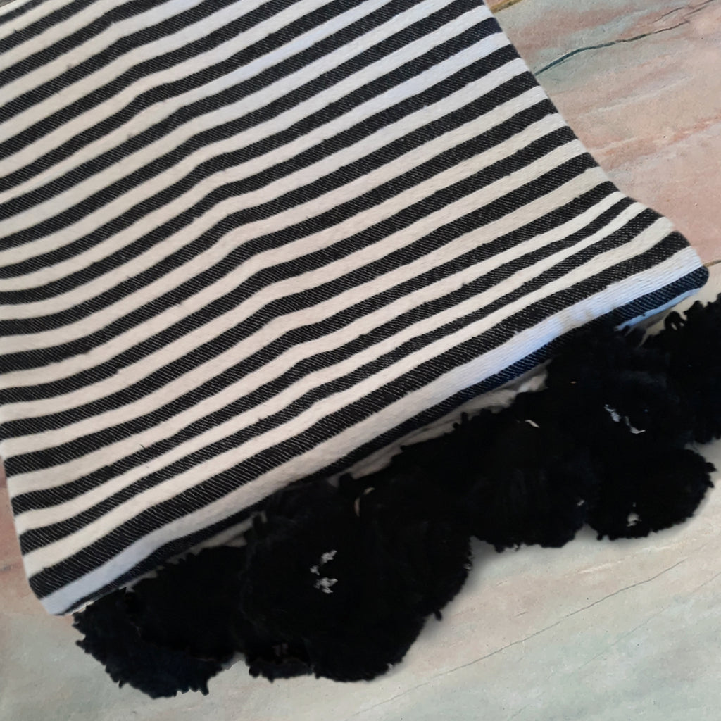 Zebra Stripped Pompom Blanket