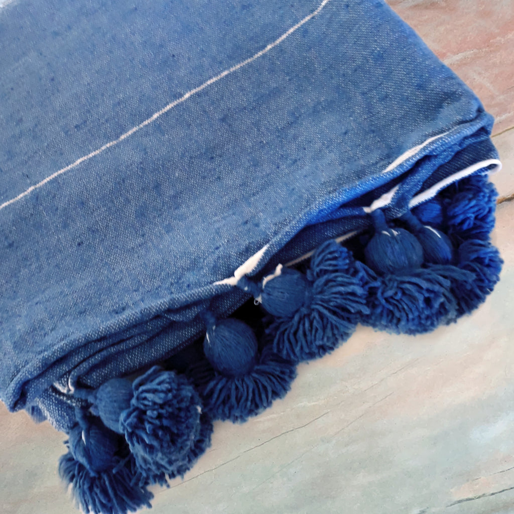 Blue Pompom Blanket